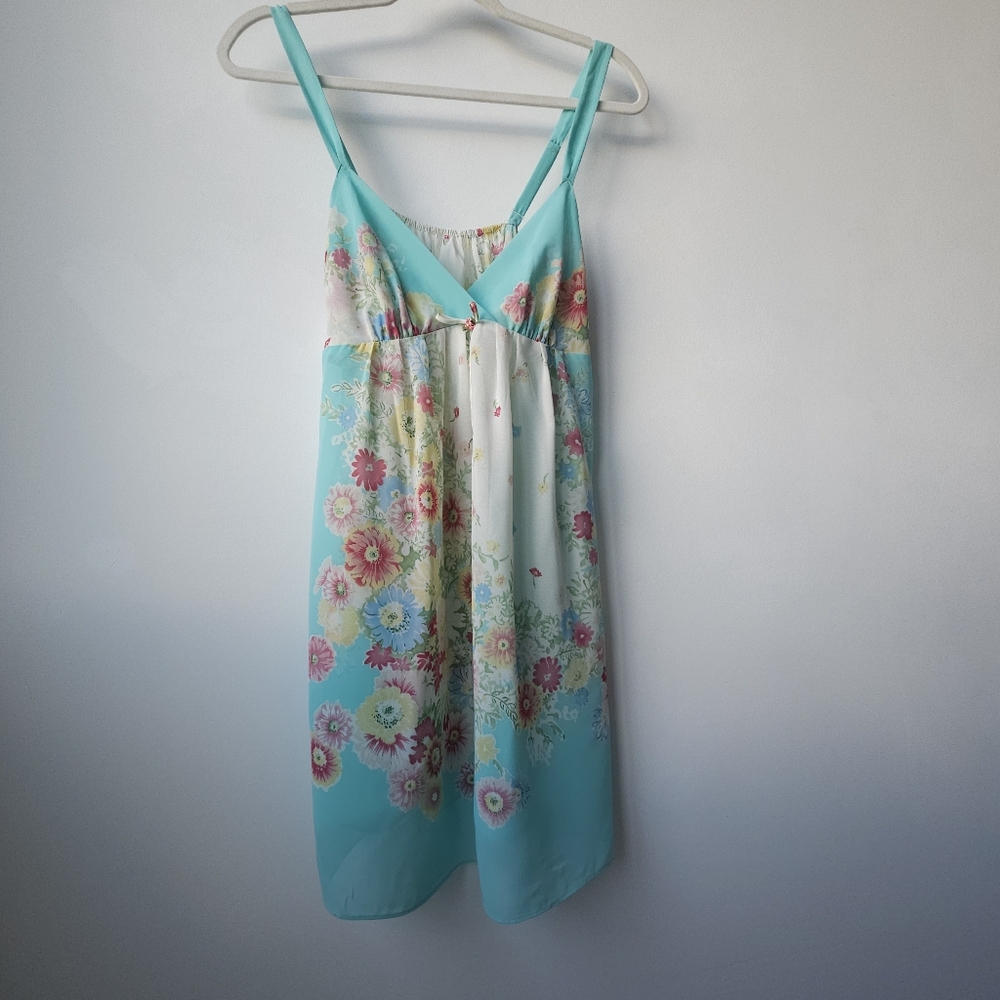 Oscar De La Renta Pink Label Vintage Turquoise Pink Floral Chemise Nightgown - Picture 2 of 16